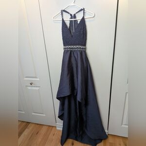 LE CHÂTEAU Prom Dress Navy Blue Glitter Size 5 Crinoline Inside Asymetric